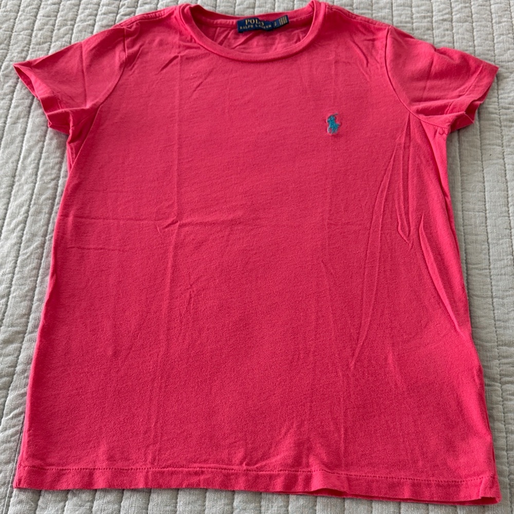 Ralph Lauren Pink Crop Top with Blue Pony Logo